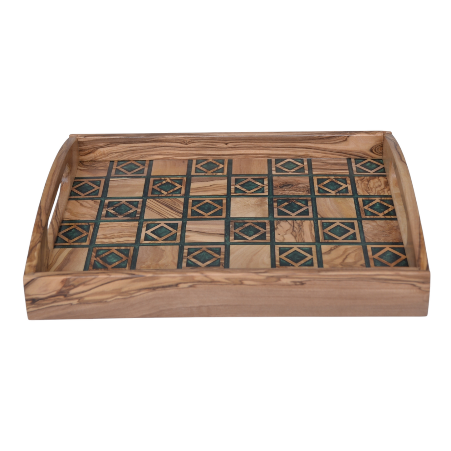 Personalized Olive Wood Serving Tray with Elegant Customizable Geometric Resin Inlays