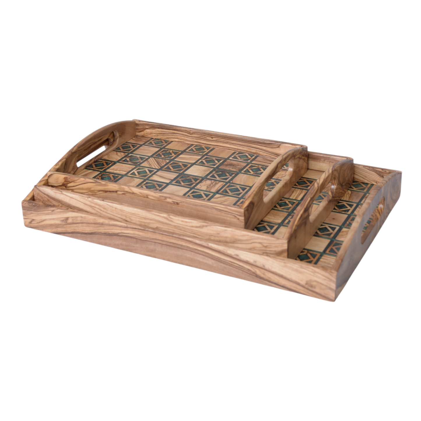 Personalized Olive Wood Serving Tray with Elegant Customizable Geometric Resin Inlays