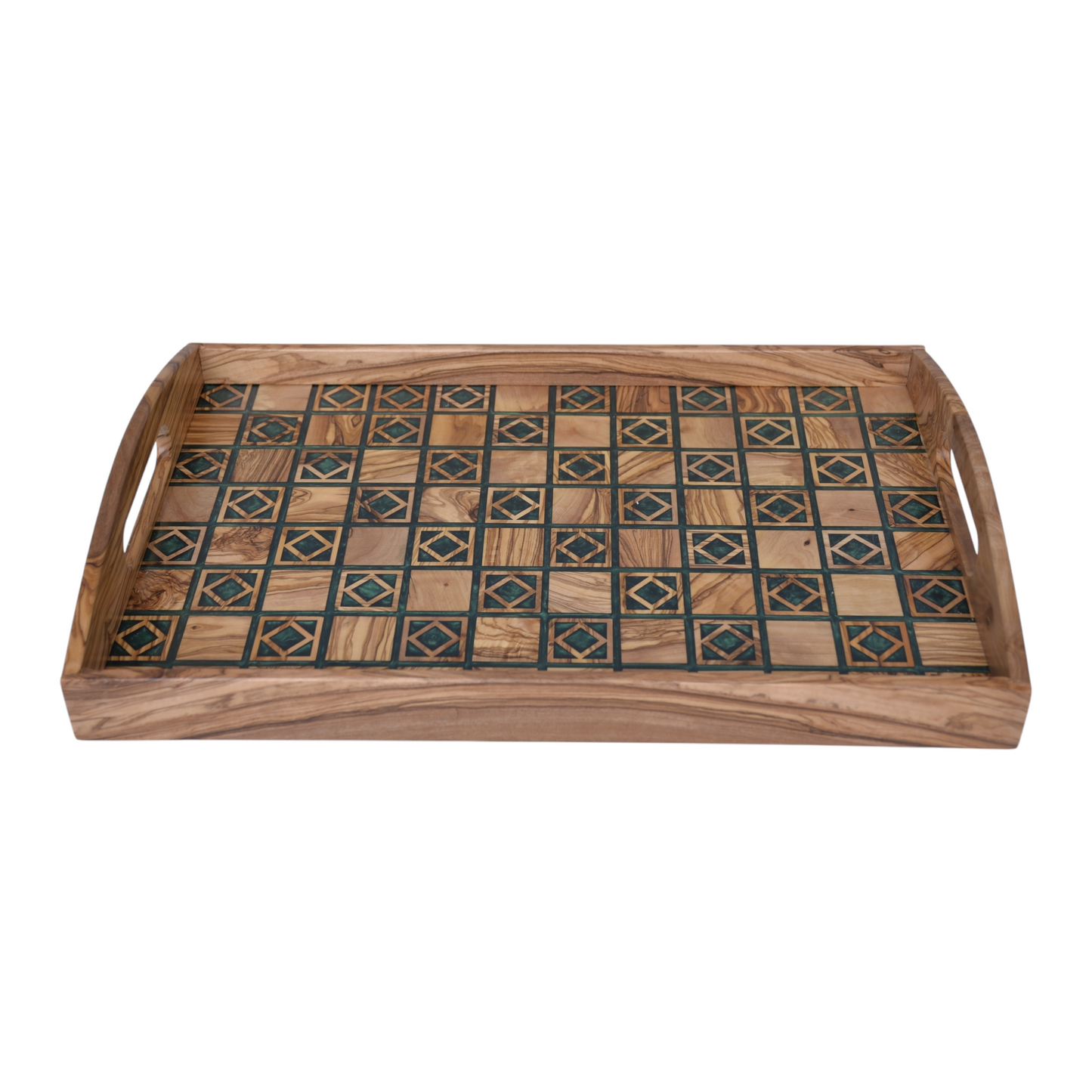 Personalized Olive Wood Serving Tray with Elegant Customizable Geometric Resin Inlays