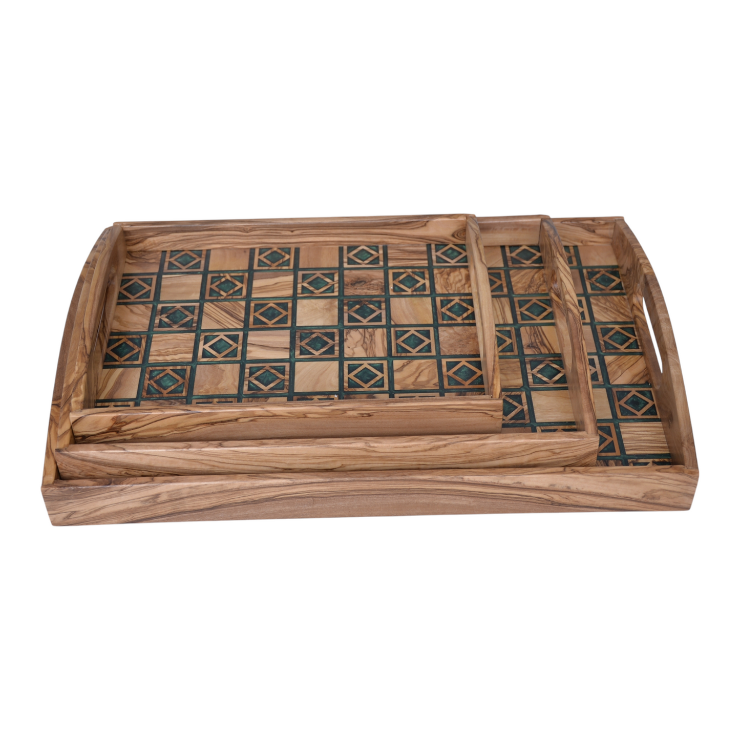 Personalized Olive Wood Serving Tray with Elegant Customizable Geometric Resin Inlays