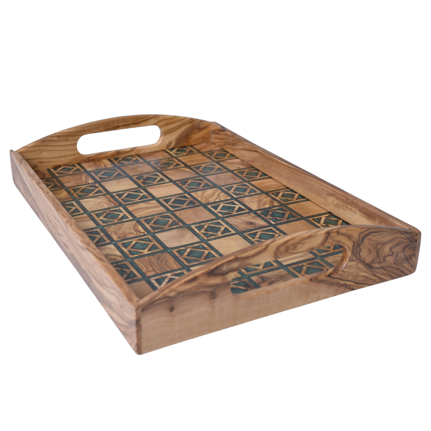 Personalized Olive Wood Serving Tray with Elegant Customizable Geometric Resin Inlays