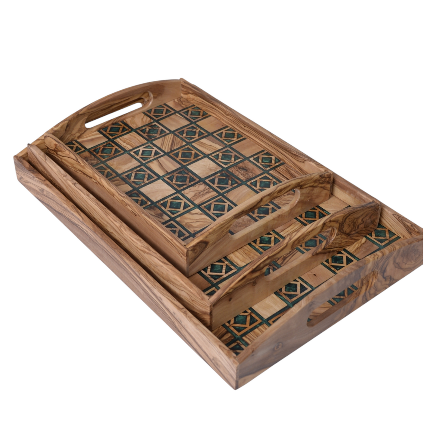 Personalized Olive Wood Serving Tray with Elegant Customizable Geometric Resin Inlays