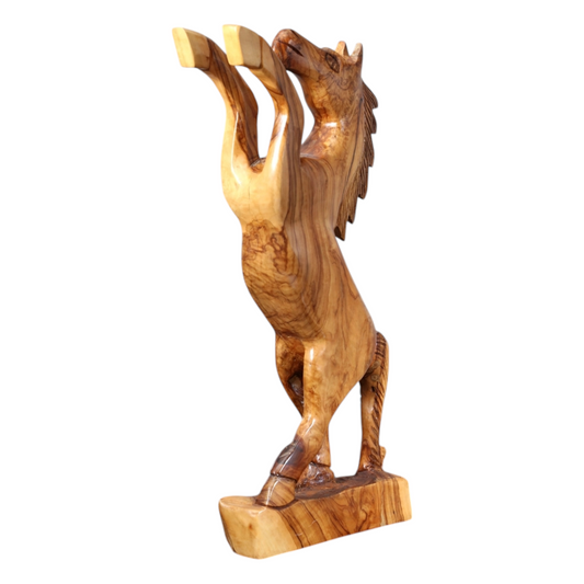 Handcrafted Olive Wood Horse Figurine - Rustic Farmhouse Decor, Western Style, Unique Gift for Horse Lovers