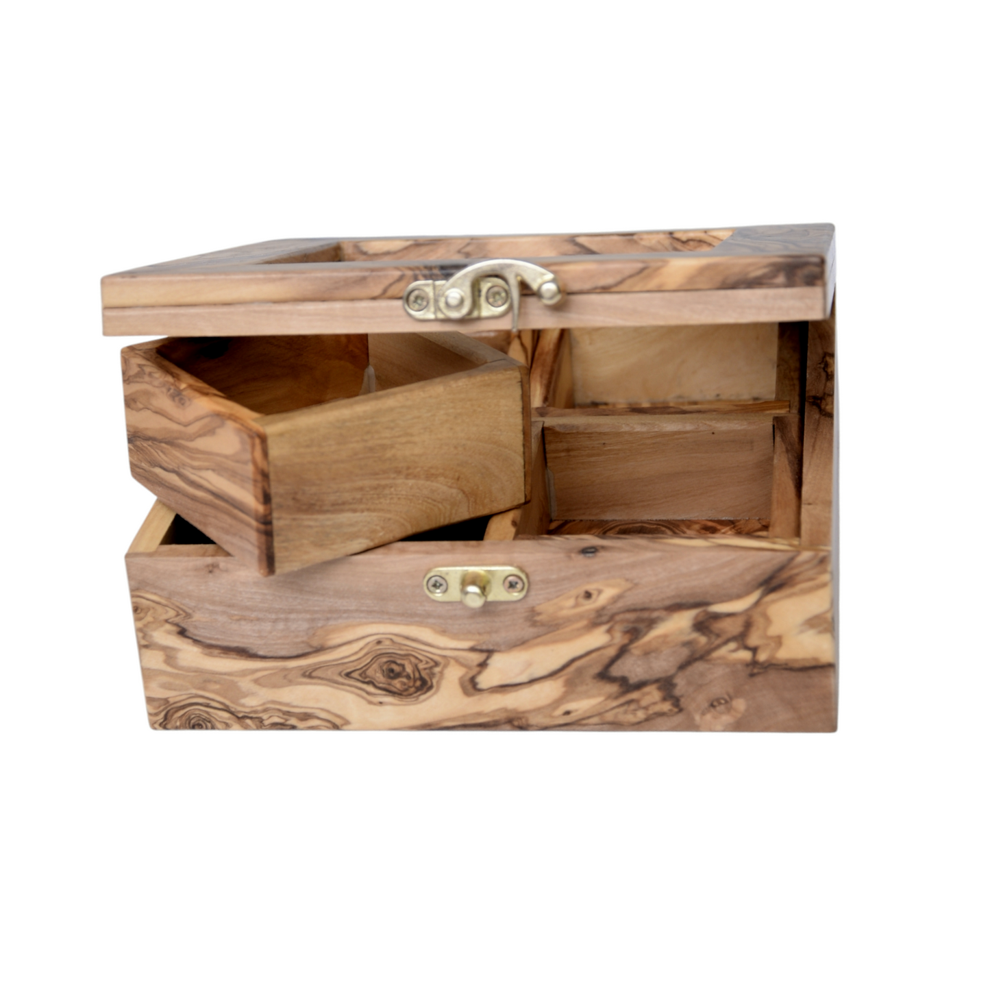 Handcrafted Olive Wood Tea & spices Box with 4 Compartments - Elegant Tea Organizer - spices organizer