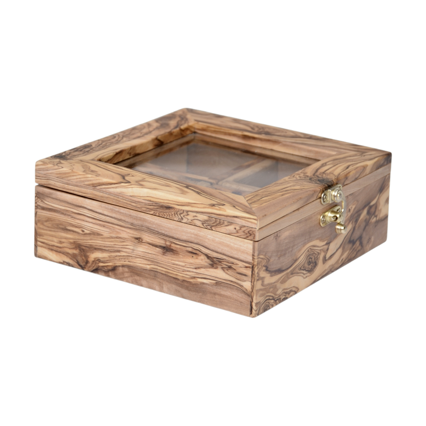 Handcrafted Olive Wood Tea & spices Box with 4 Compartments - Elegant Tea Organizer - spices organizer