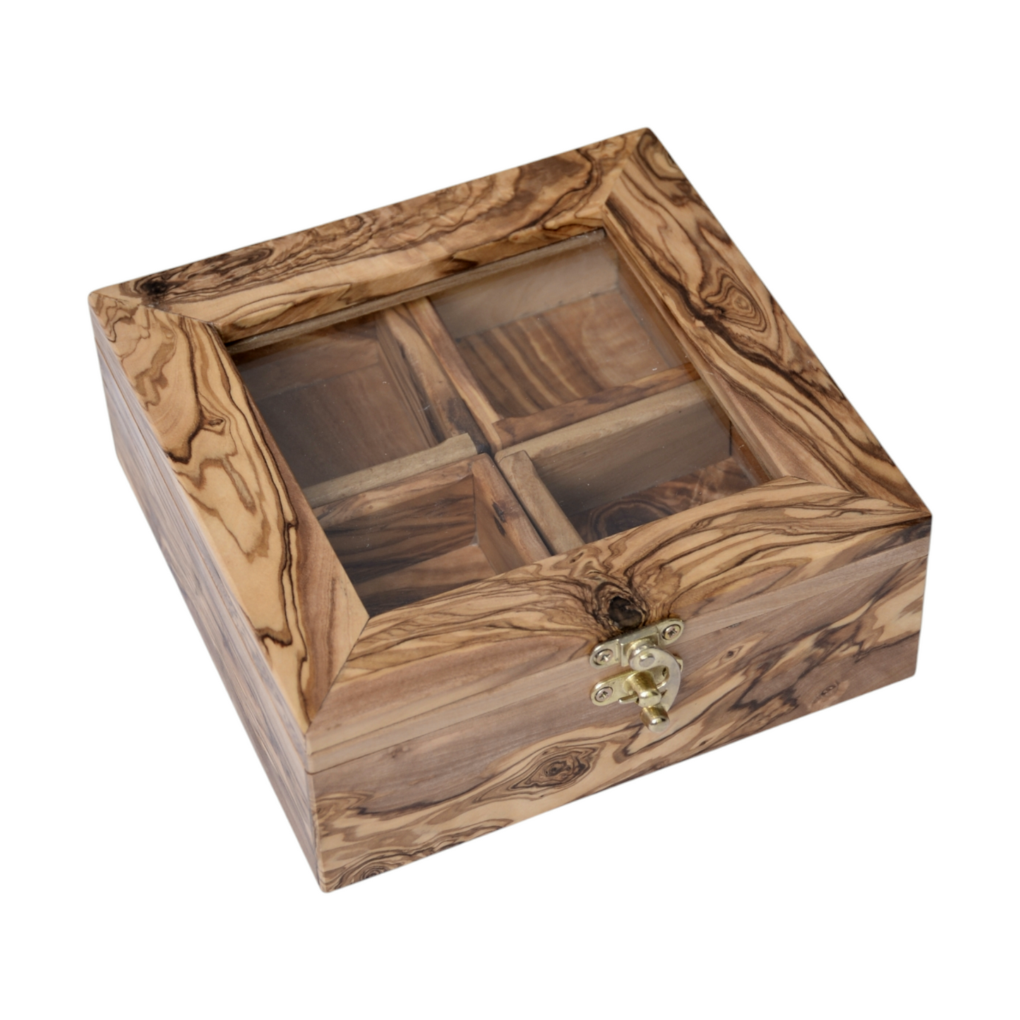 Handcrafted Olive Wood Tea & spices Box with 4 Compartments - Elegant Tea Organizer - spices organizer