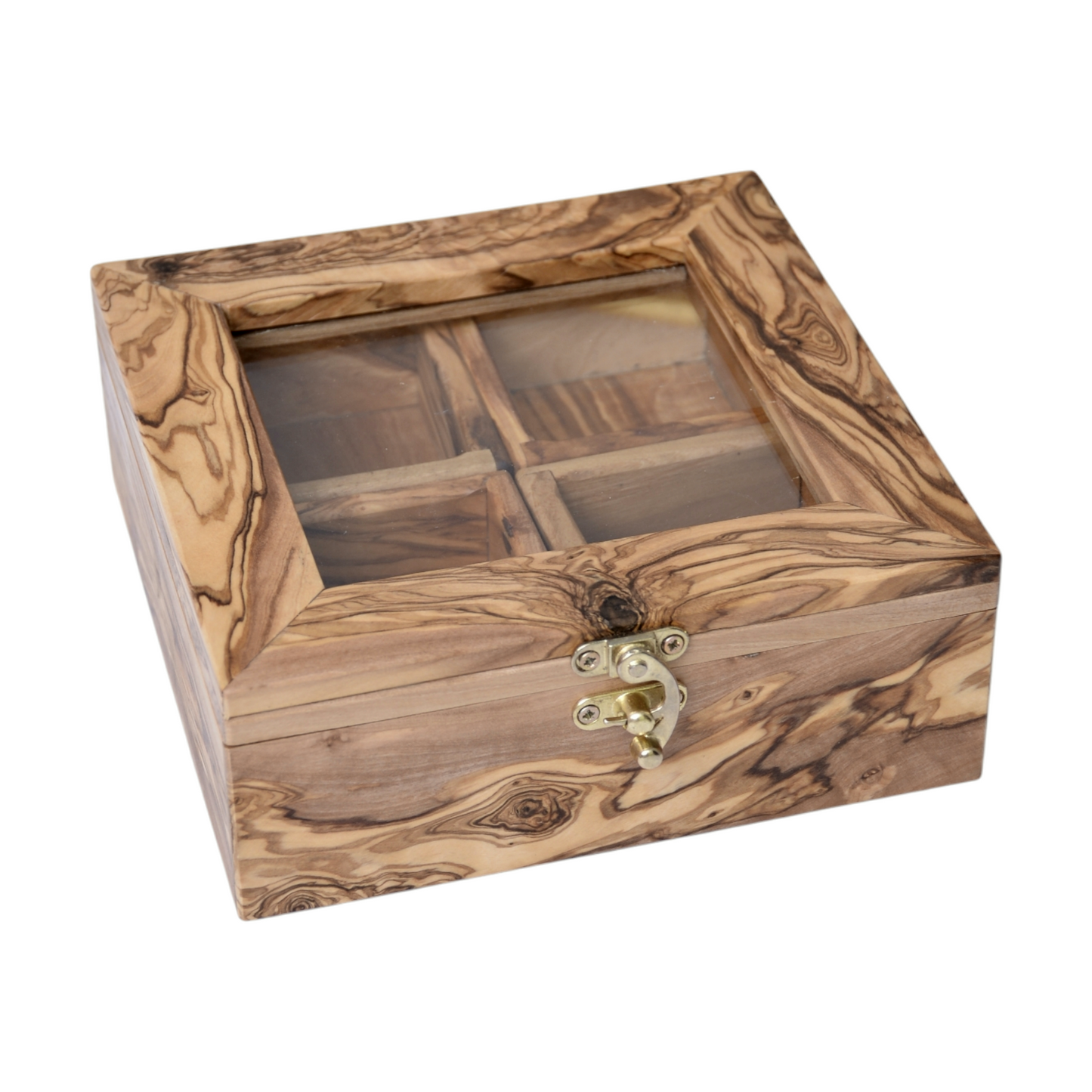 Handcrafted Olive Wood Tea & spices Box with 4 Compartments - Elegant Tea Organizer - spices organizer