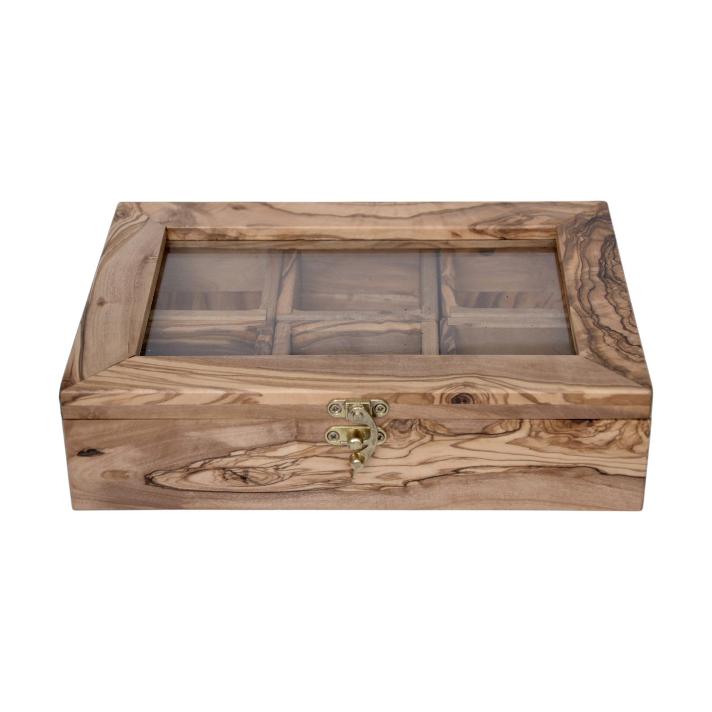 Handcrafted Olive Wood Tea & spices Box with 6 Compartments - Elegant Tea Organizer - spices organizer