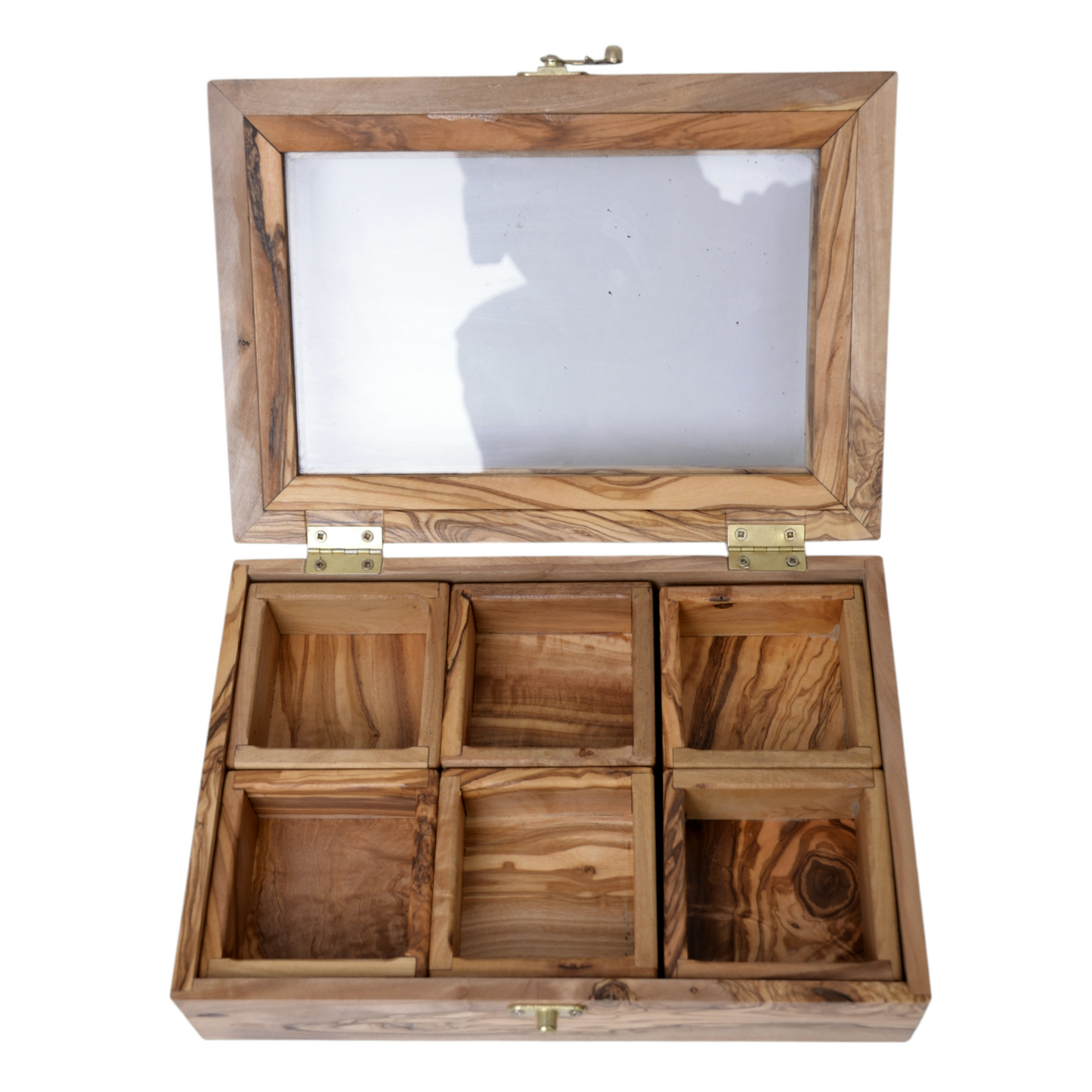 Handcrafted Olive Wood Tea & spices Box with 6 Compartments - Elegant Tea Organizer - spices organizer