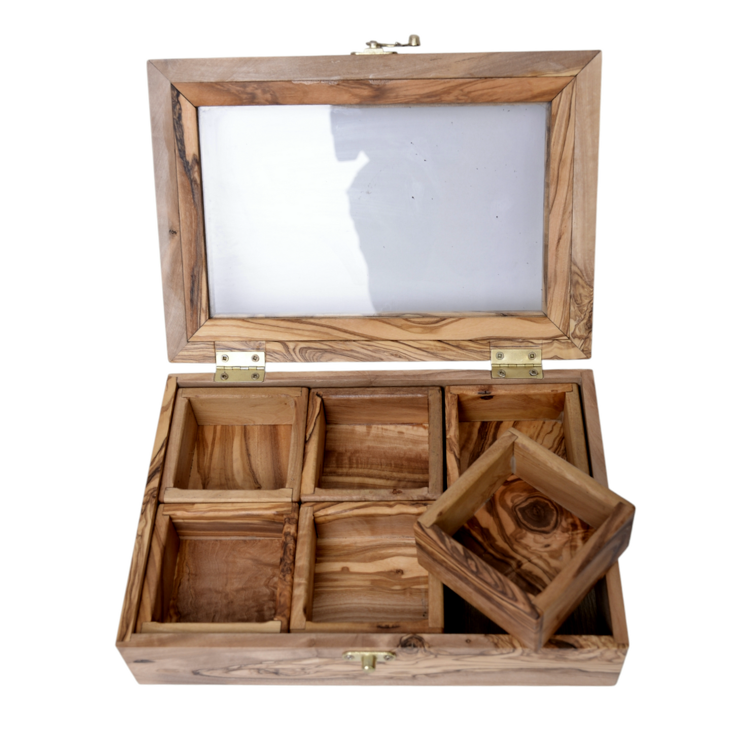 Handcrafted Olive Wood Tea & spices Box with 6 Compartments - Elegant Tea Organizer - spices organizer