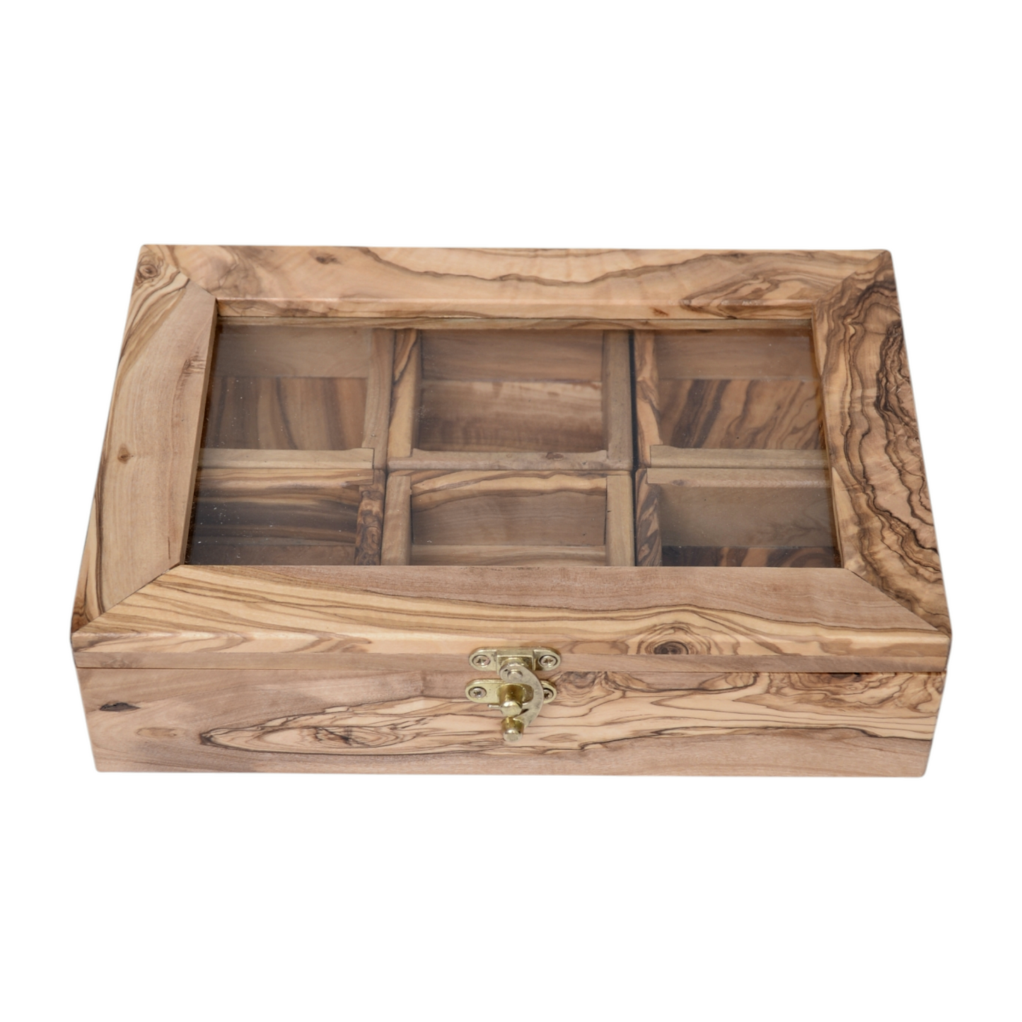 Handcrafted Olive Wood Tea & spices Box with 6 Compartments - Elegant Tea Organizer - spices organizer