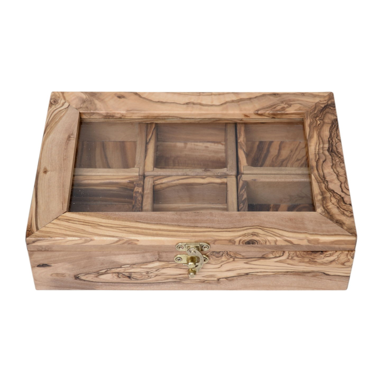 Handcrafted Olive Wood Tea & spices Box with 6 Compartments - Elegant Tea Organizer - spices organizer