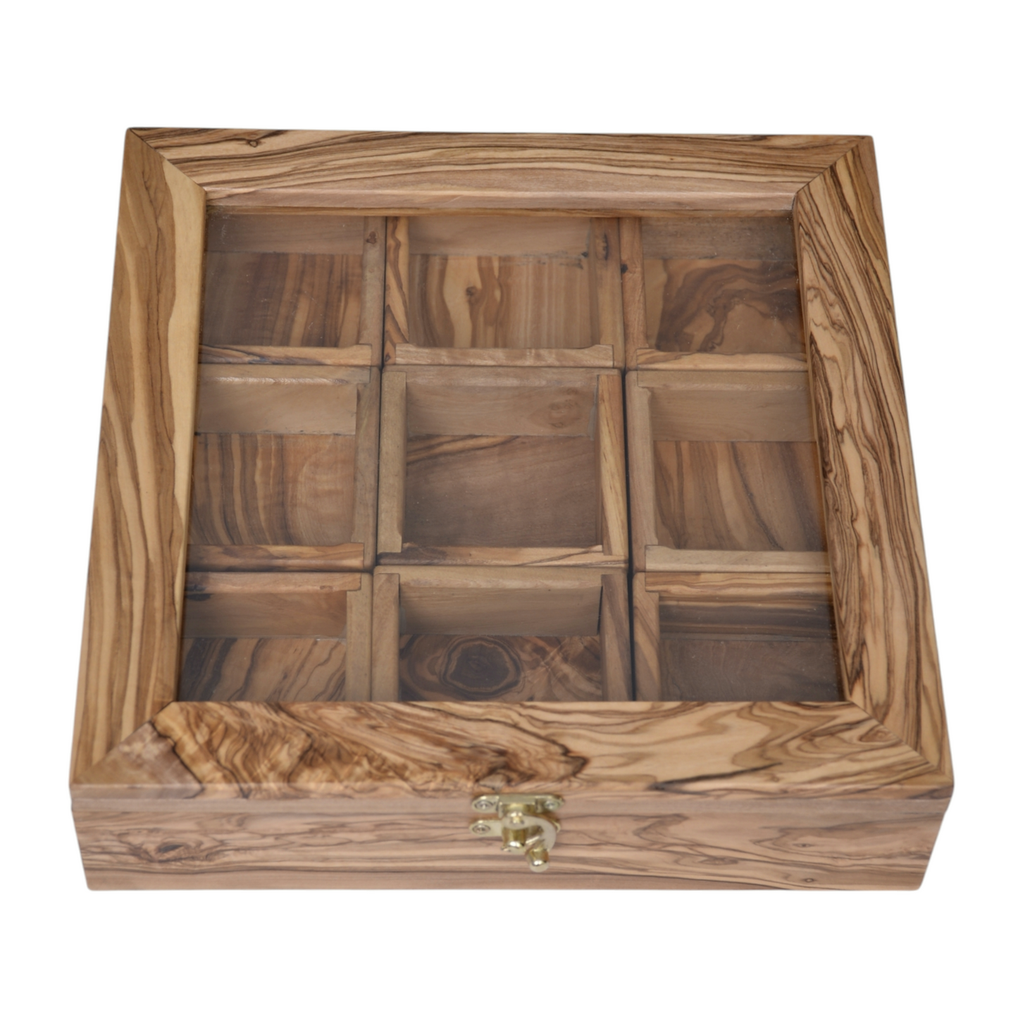 Handcrafted Olive Wood Tea & spices Box with 9 Compartments - Elegant Tea Organizer - spices organizer