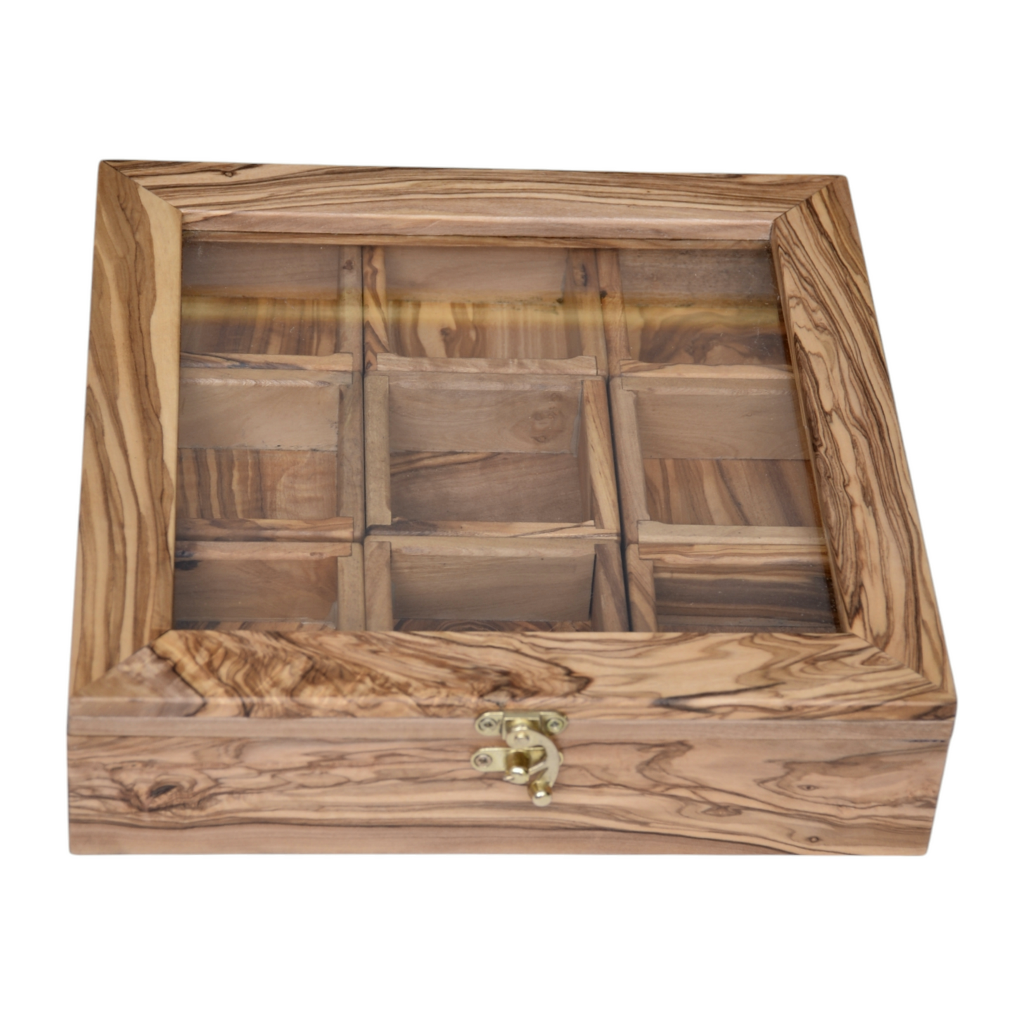 Handcrafted Olive Wood Tea & spices Box with 9 Compartments - Elegant Tea Organizer - spices organizer