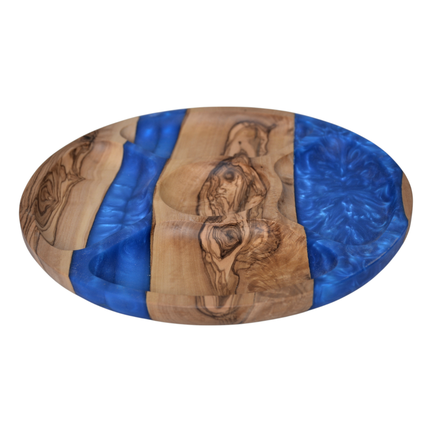 Handmade Olive Wood and Blue Resin Serving Platter – Unique Charcuterie Tray, Decorative Wooden Plate for Entertaining and Gifting