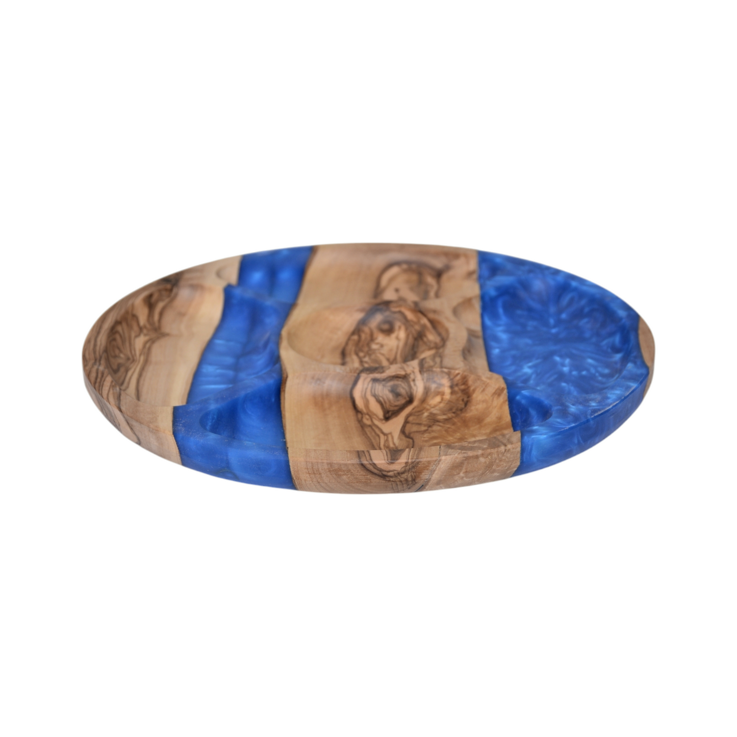 Handmade Olive Wood and Blue Resin Serving Platter – Unique Charcuterie Tray, Decorative Wooden Plate for Entertaining and Gifting