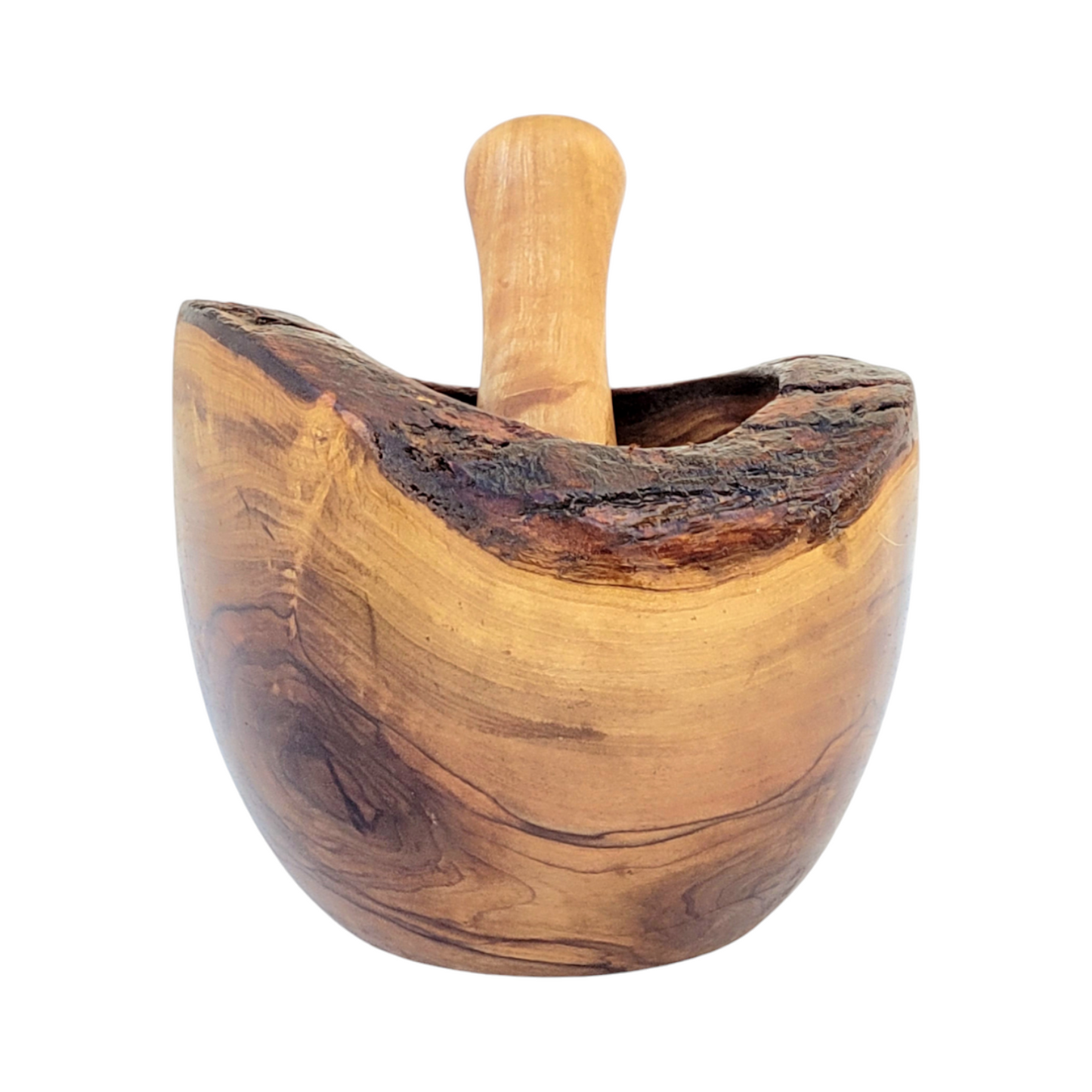 Handmade Olive Wood Mortar and Pestle, Rustic Wooden Grinder for Spices, Herbs