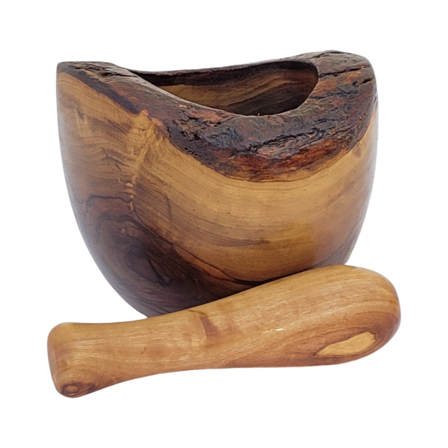 Handmade Olive Wood Mortar and Pestle, Rustic Wooden Grinder for Spices, Herbs