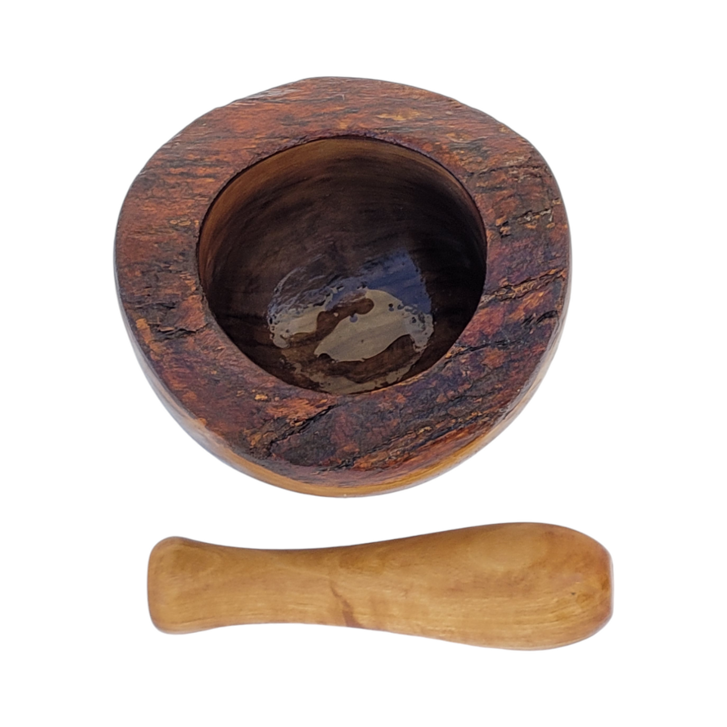 Handmade Olive Wood Mortar and Pestle, Rustic Wooden Grinder for Spices, Herbs