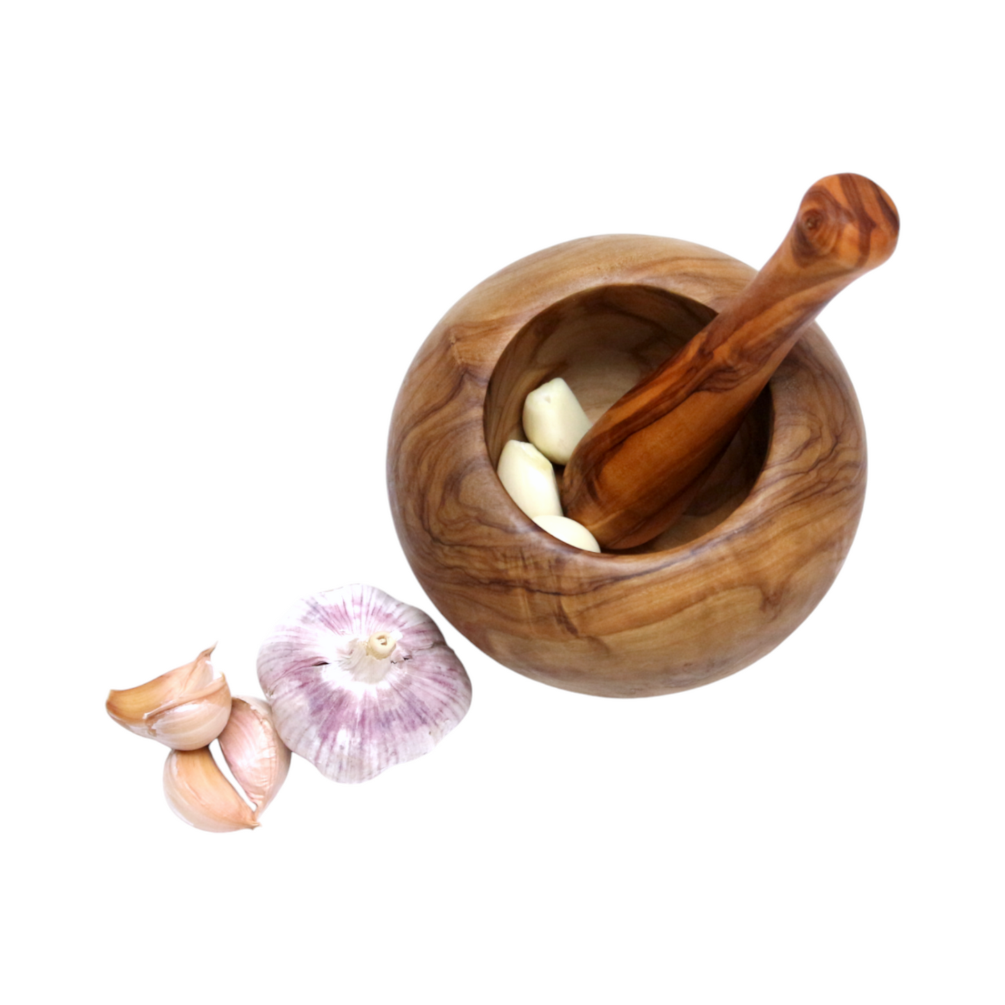 Handmade Olive Wood Mortar and Pestle, Rustic Wooden Grinder for Spices, Herbs