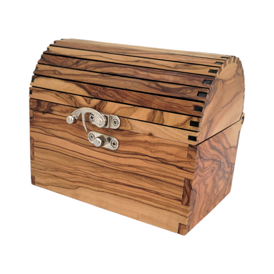 Olivewood jewelry box, Handcrafted treasure chest, Wooden keepsake box, Vintage-style box