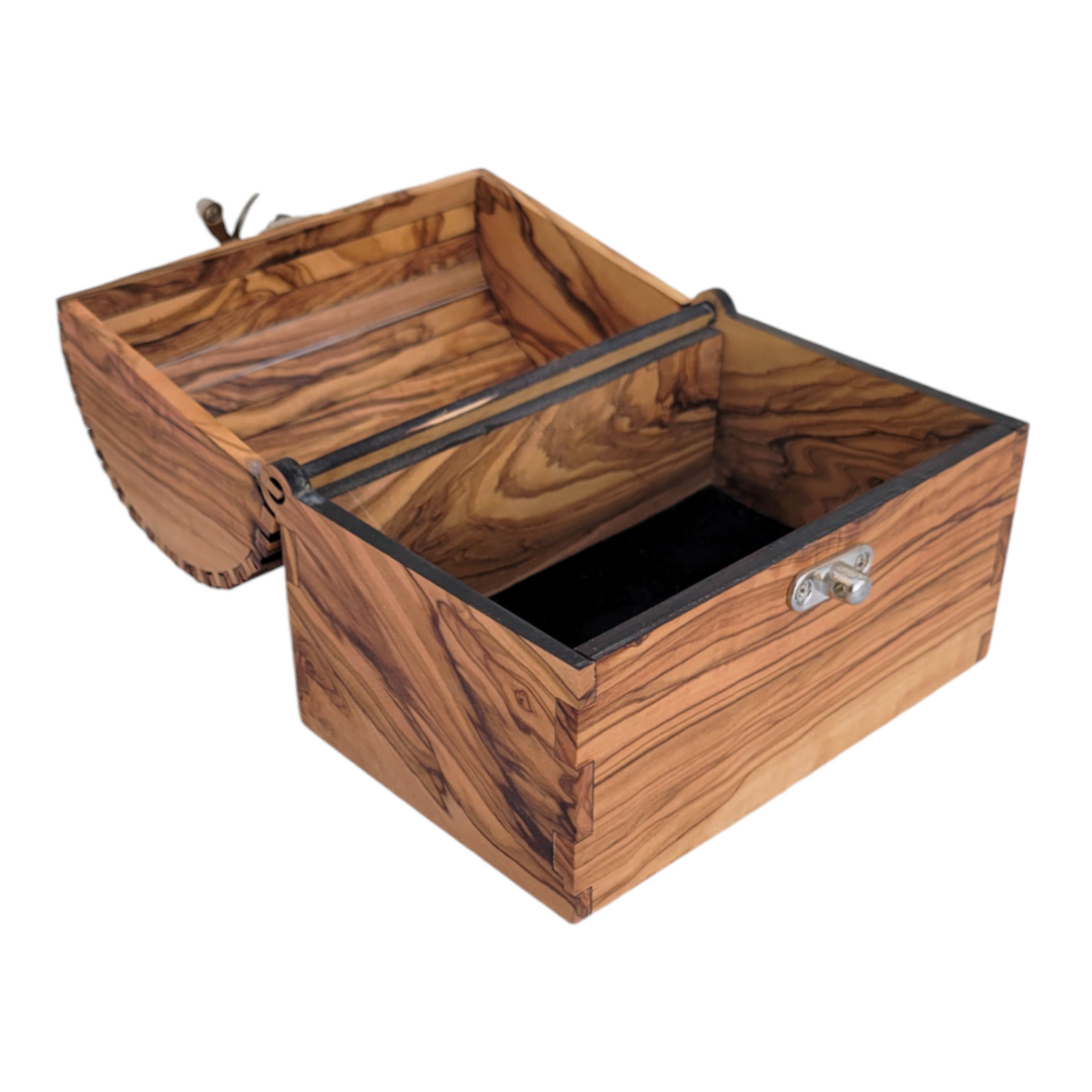 Olivewood jewelry box, Handcrafted treasure chest, Wooden keepsake box, Vintage-style box