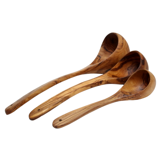 Olive wood ladle, wooden spoon set, handcrafted kitchen utensils, rustic kitchenware, serving ladle