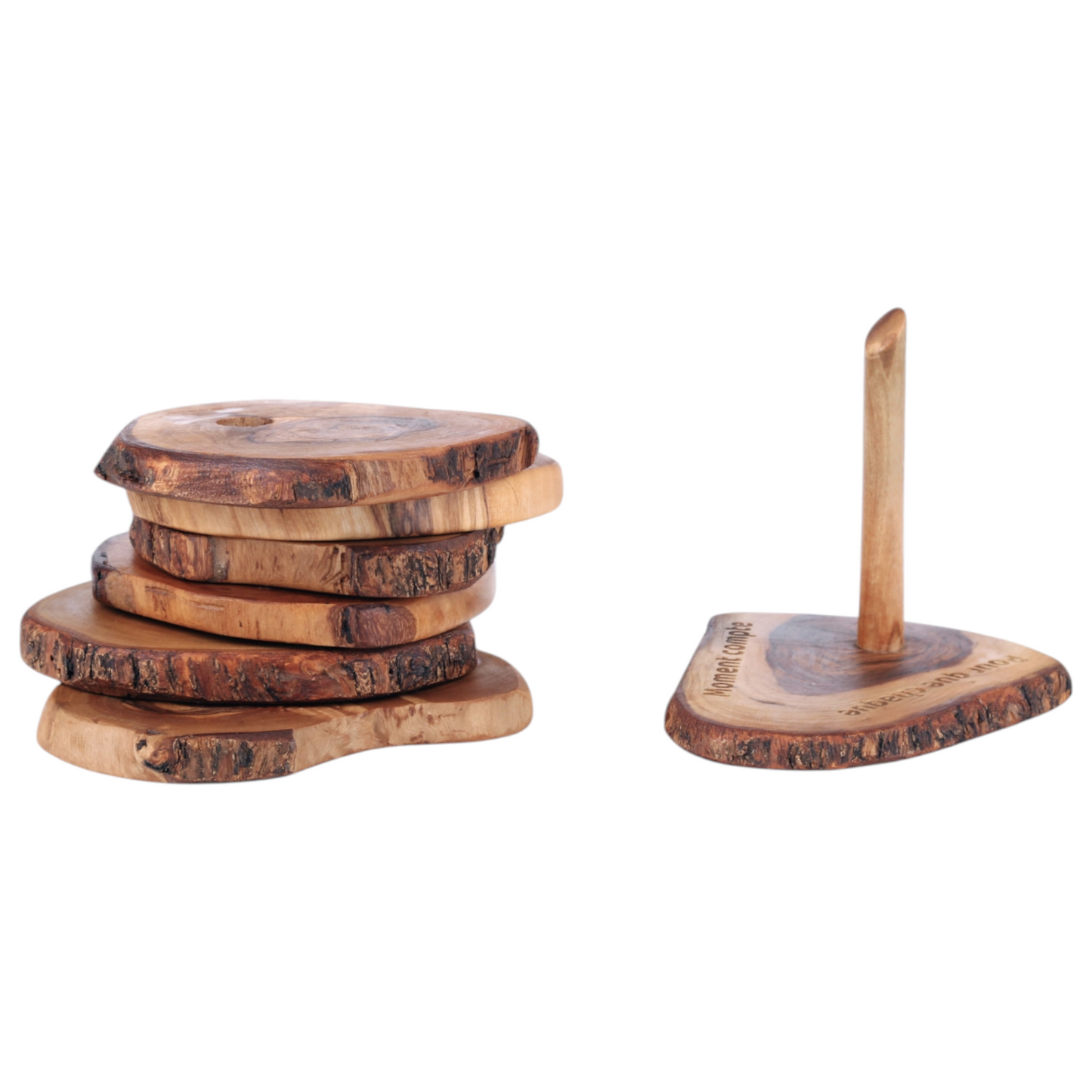 Handmade Olive Wood Coasters with Holder – Set of 6wooden coasters