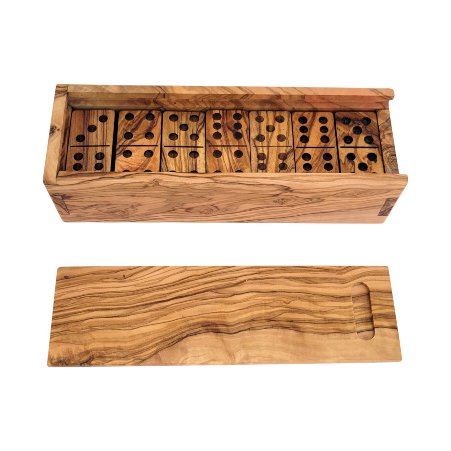 Handcrafted Wooden Domino Set with Slide Lid Box - Premium Olive Wood Dominoes - original gift idea