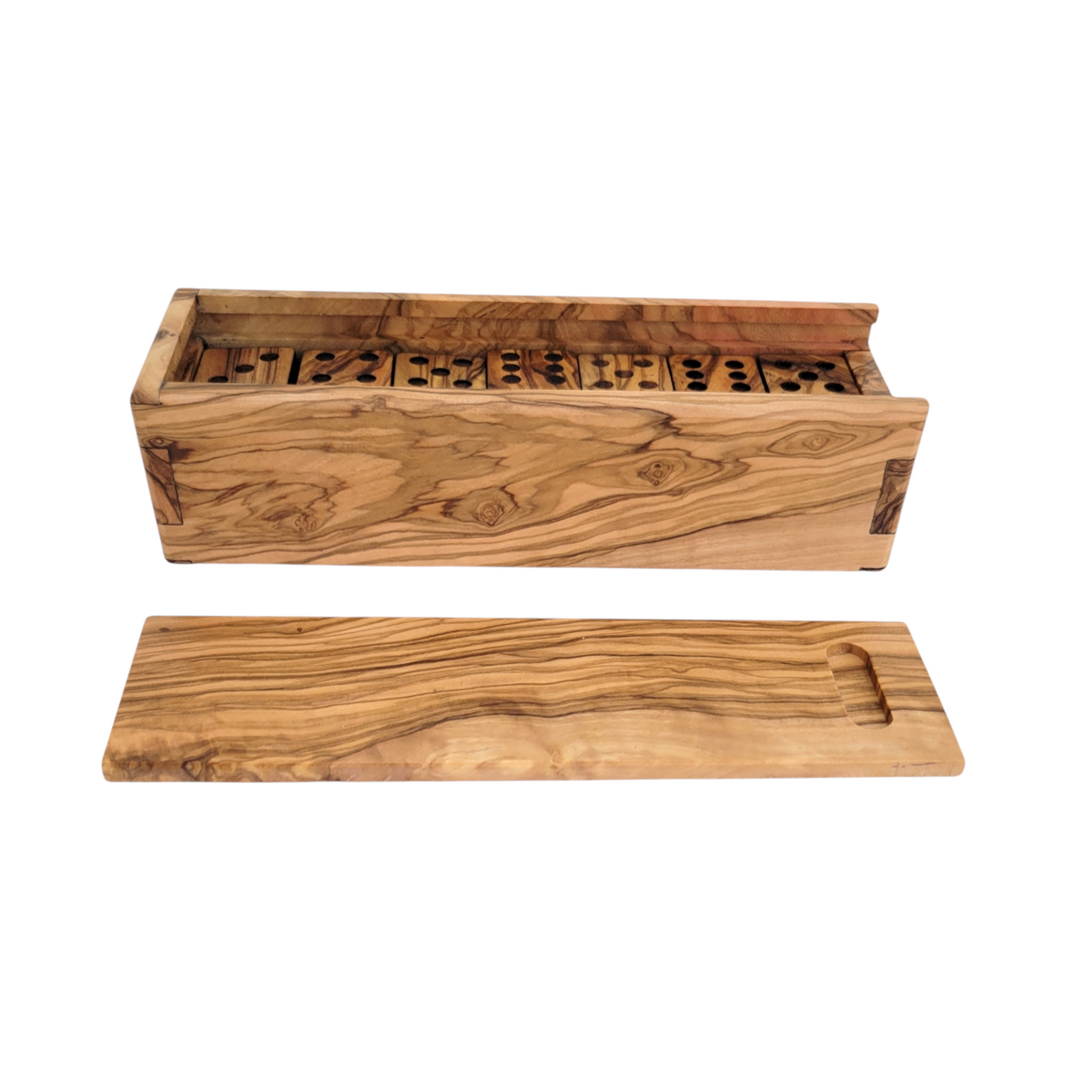 Handcrafted Wooden Domino Set with Slide Lid Box - Premium Olive Wood Dominoes - original gift idea