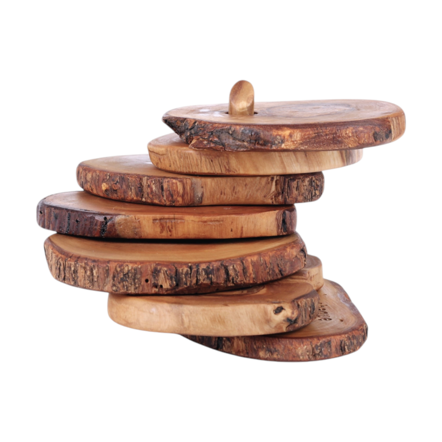 Handmade Olive Wood Coasters with Holder – Set of 6wooden coasters