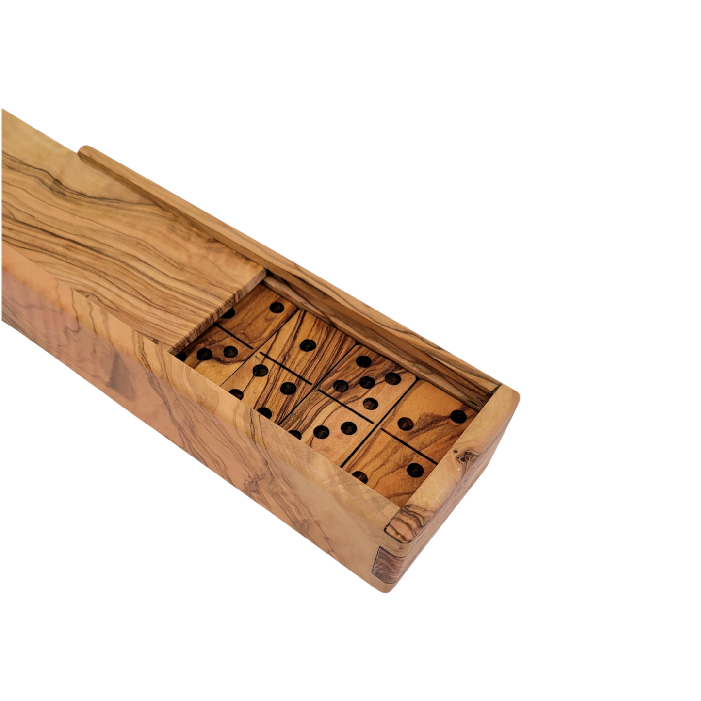 Handcrafted Wooden Domino Set with Slide Lid Box - Premium Olive Wood Dominoes - original gift idea