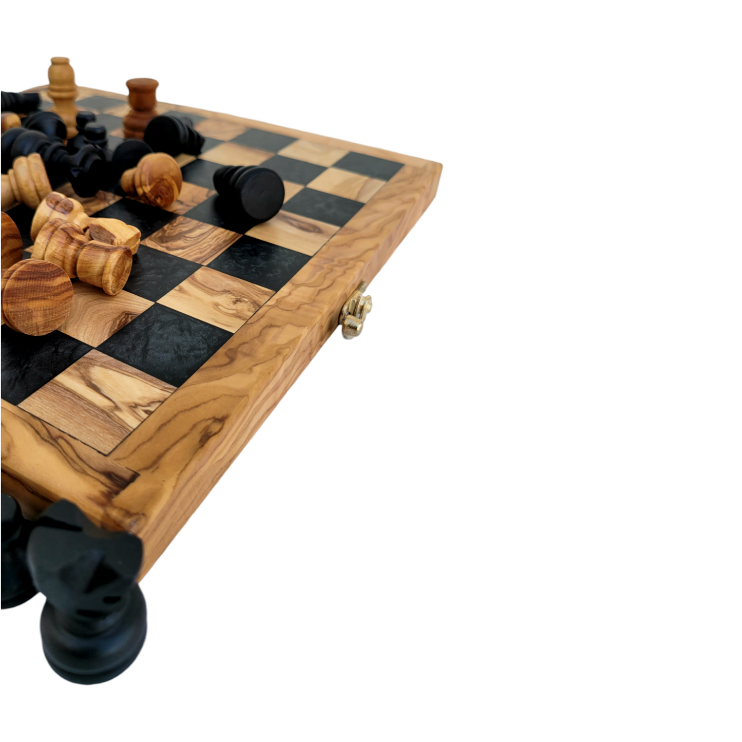 Handmade Olive Wood Chess Set – Foldable, Unique Rustic Design, Elegant Wooden Storage box, gift idea