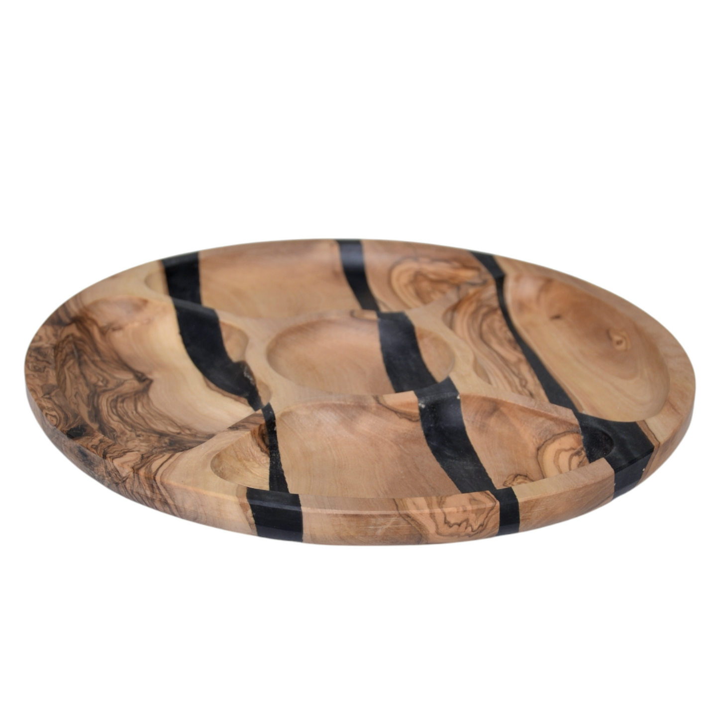 Handmade Olive Wood and Black Resin Serving Platter – Unique Charcuterie Tray, Decorative Wooden Plate for Entertaining and Gifting