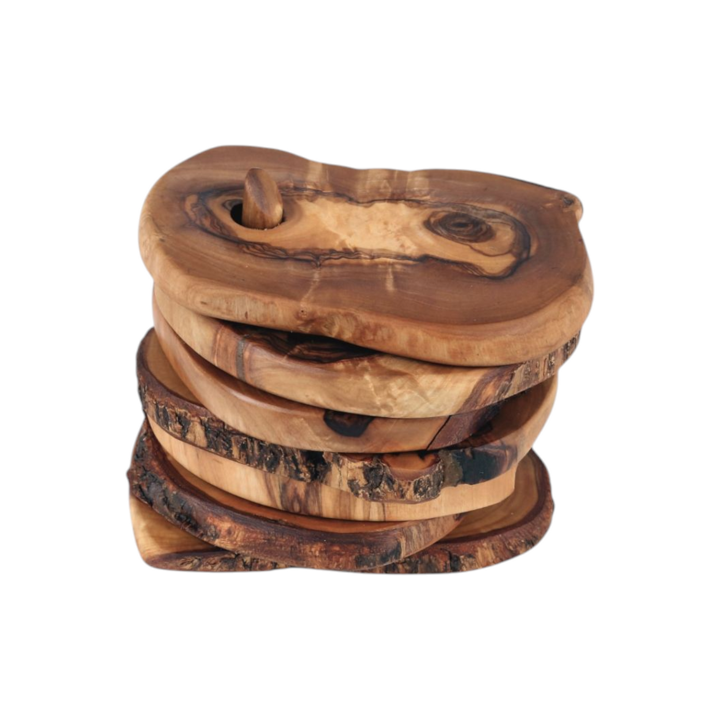 Handmade Olive Wood Coasters with Holder – Set of 6wooden coasters