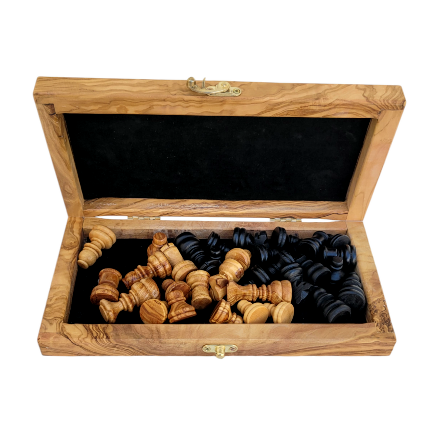 Handmade Olive Wood Chess Set – Foldable, Unique Rustic Design, Elegant Wooden Storage box, gift idea