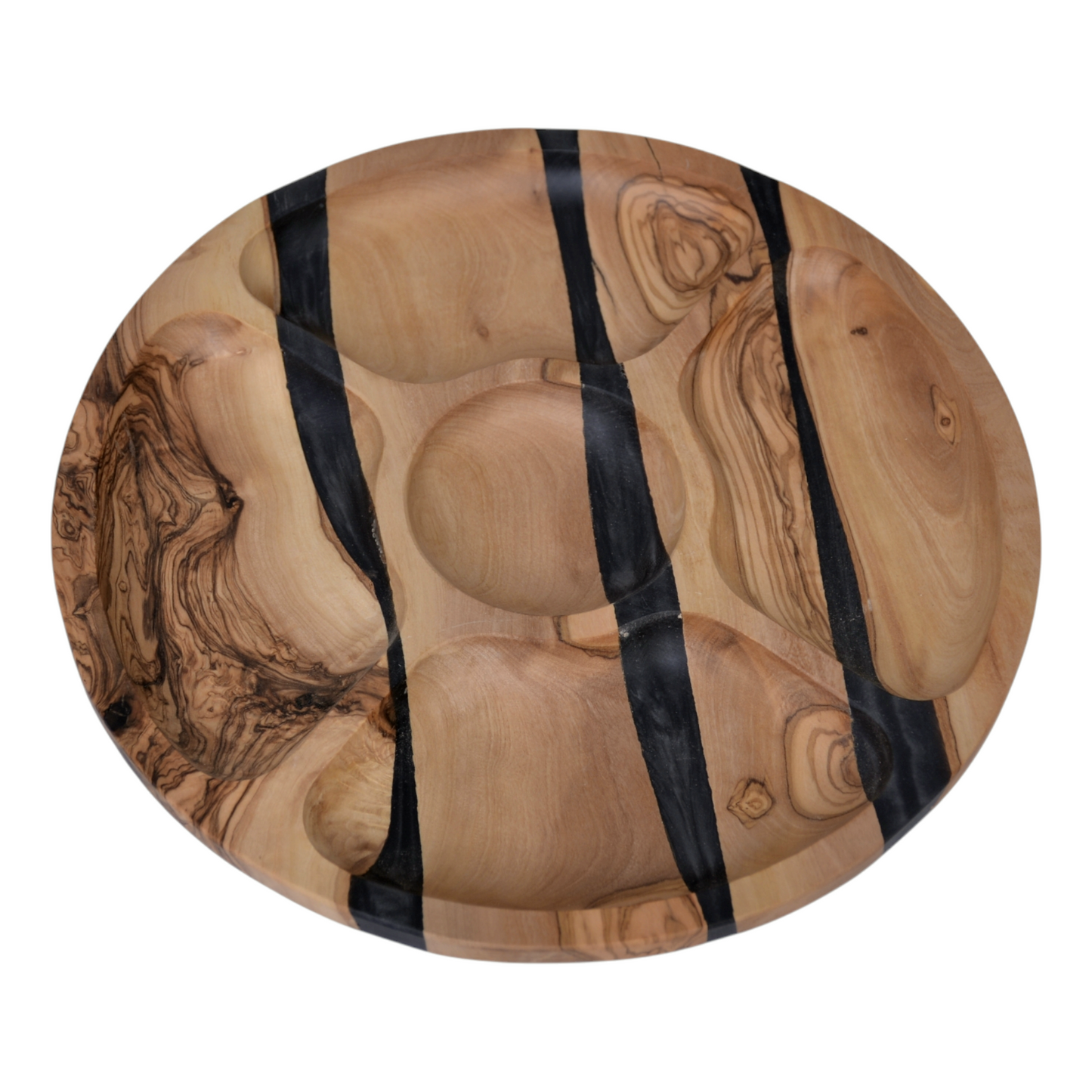 Handmade Olive Wood and Black Resin Serving Platter – Unique Charcuterie Tray, Decorative Wooden Plate for Entertaining and Gifting