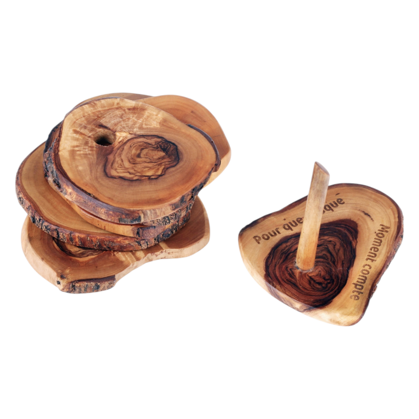 Handmade Olive Wood Coasters with Holder – Set of 6wooden coasters