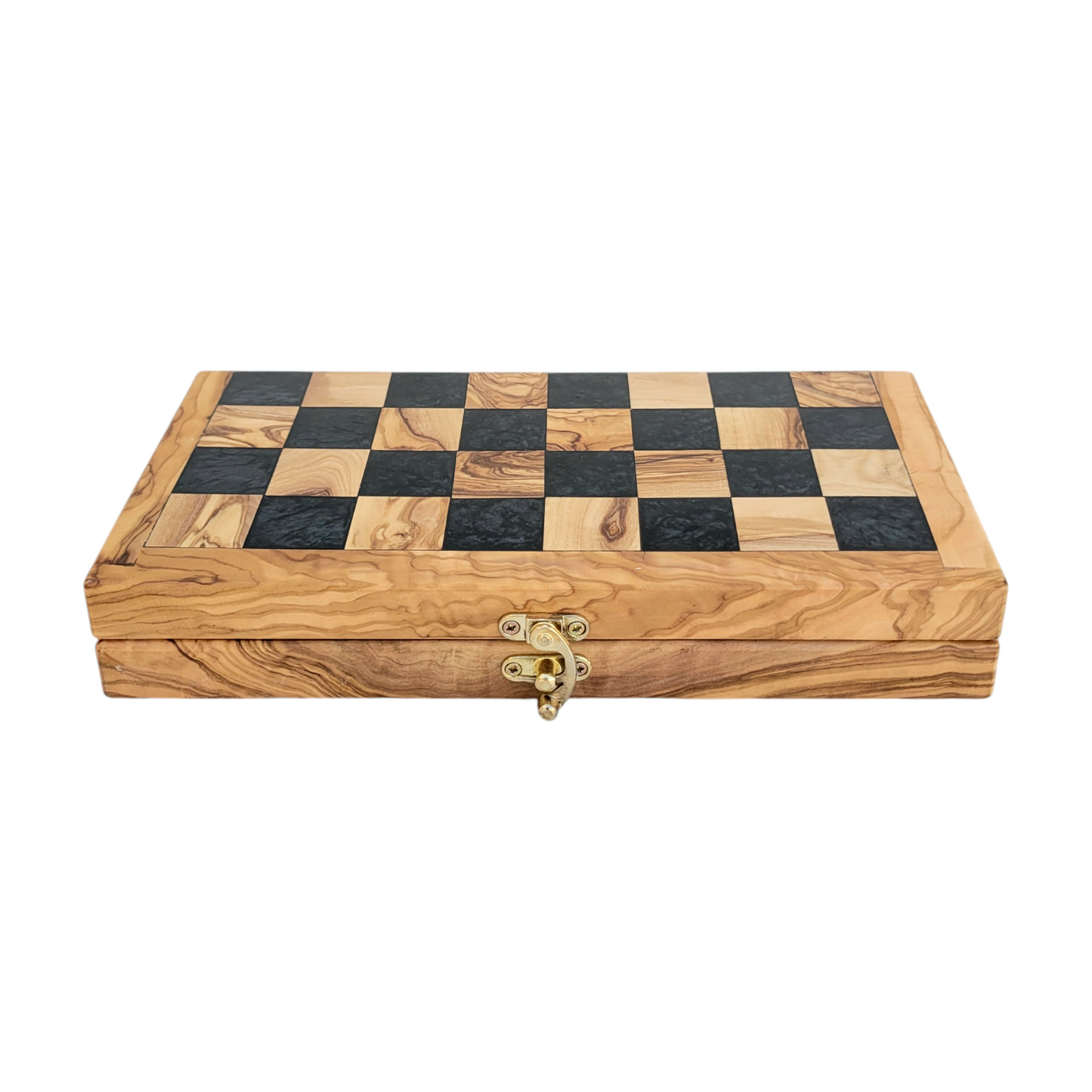 Handmade Olive Wood Chess Set – Foldable, Unique Rustic Design, Elegant Wooden Storage box, gift idea