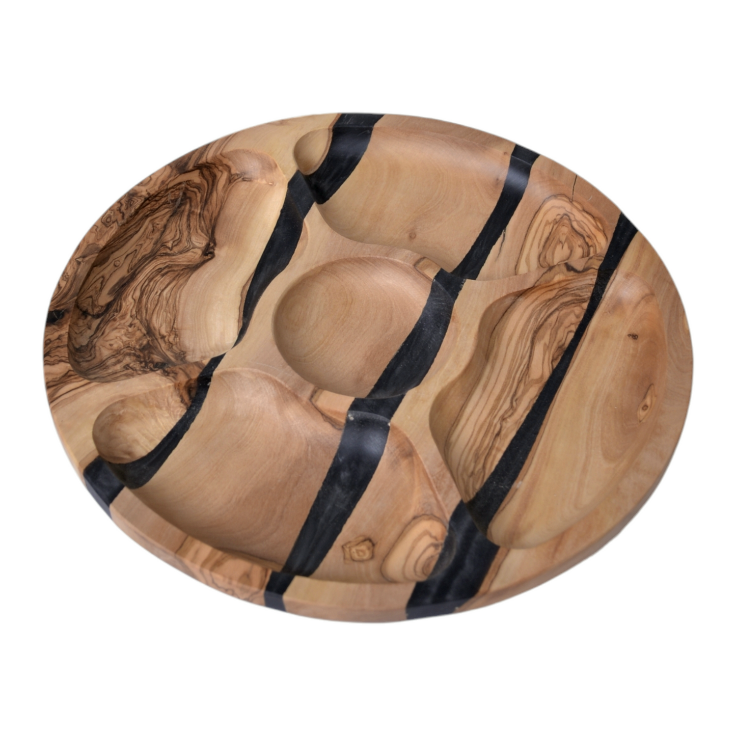 Handmade Olive Wood and Black Resin Serving Platter – Unique Charcuterie Tray, Decorative Wooden Plate for Entertaining and Gifting